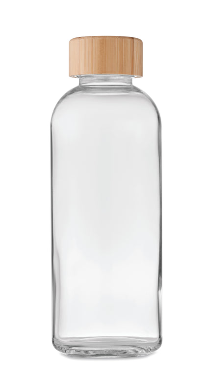 Trinkflasche aus Glas mit Verschluss aus Bambus. Füllmenge: 650 ml. Auslaufsicher. Bambus