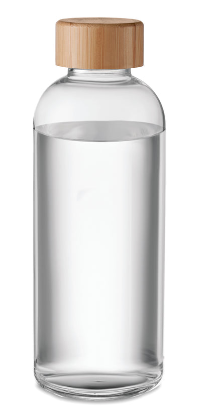 Trinkflasche aus Glas mit Verschluss aus Bambus. Füllmenge: 650 ml. Auslaufsicher. Bambus