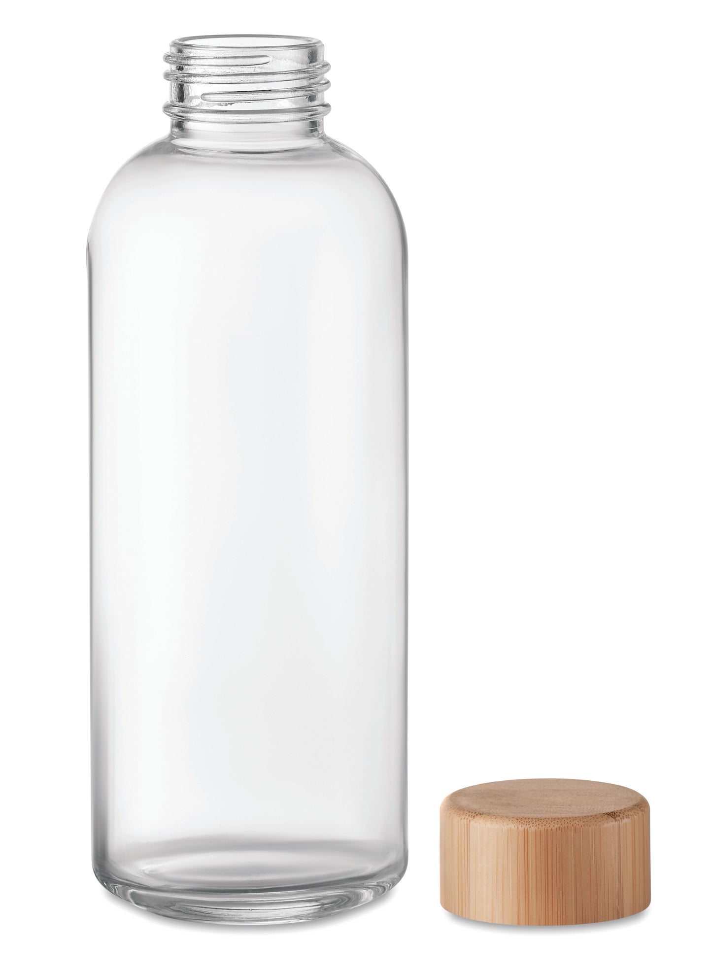 Trinkflasche aus Glas mit Verschluss aus Bambus. Füllmenge: 650 ml. Auslaufsicher. Bambus