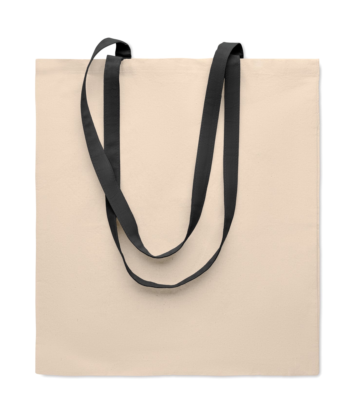 Einkaufstasche aus Baumwolle mit langen farbigen Tragegriffen. 140 g/m². Diese Tasche ist