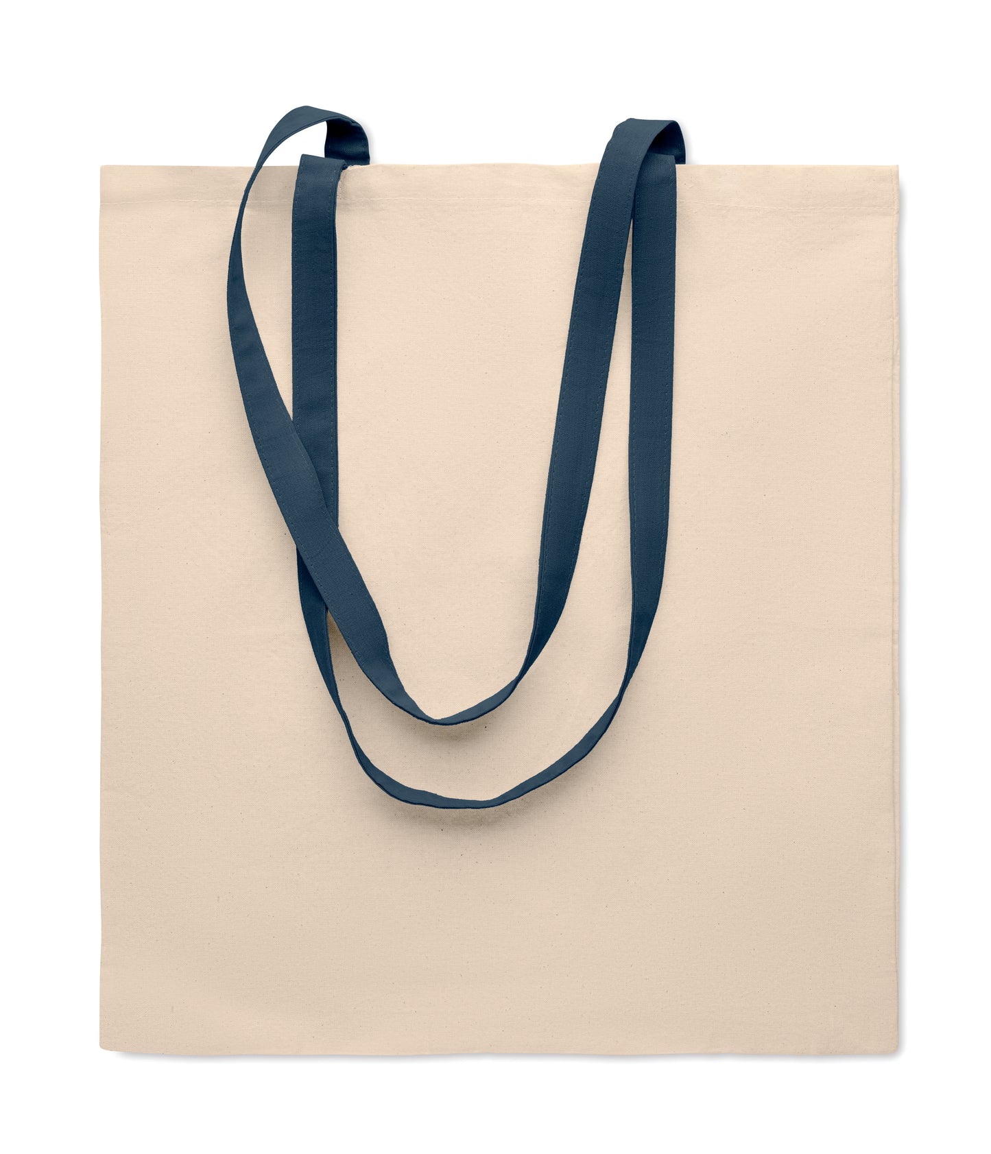 Einkaufstasche aus Baumwolle mit langen farbigen Tragegriffen. 140 g/m². Diese Tasche ist