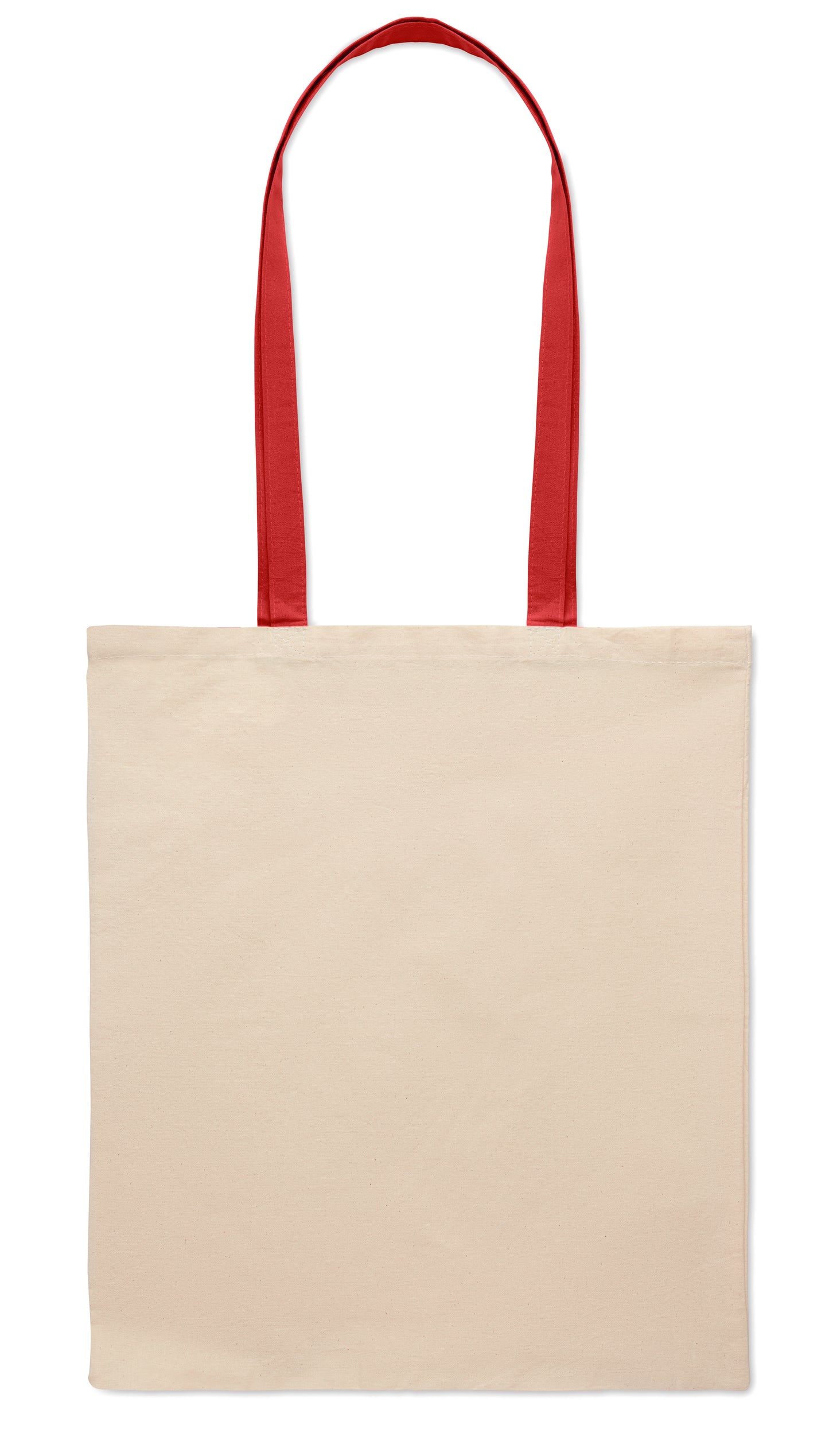 Einkaufstasche aus Baumwolle mit langen farbigen Tragegriffen. 140 g/m². Diese Tasche ist
