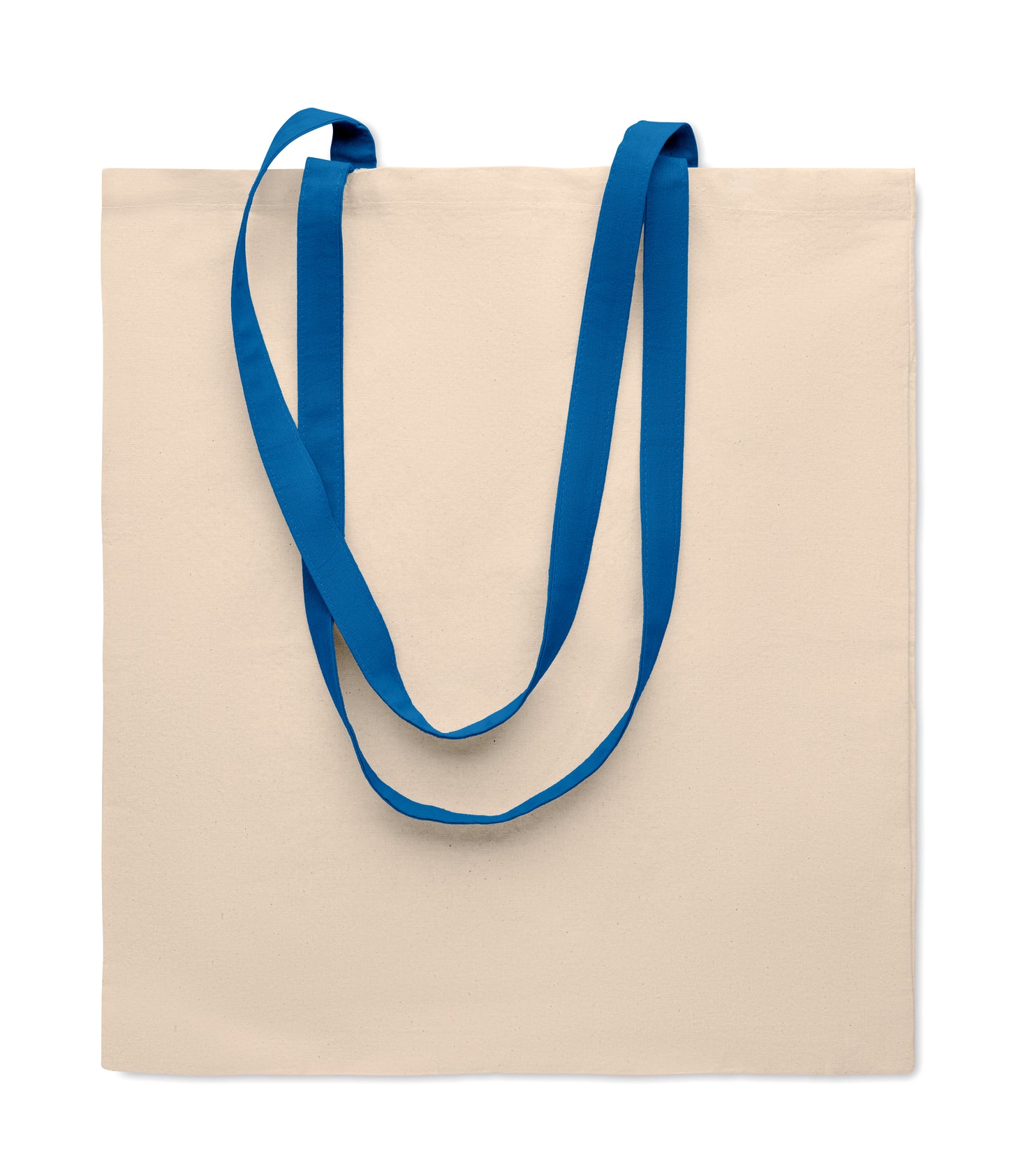 Einkaufstasche aus Baumwolle mit langen farbigen Tragegriffen. 140 g/m². Diese Tasche ist
