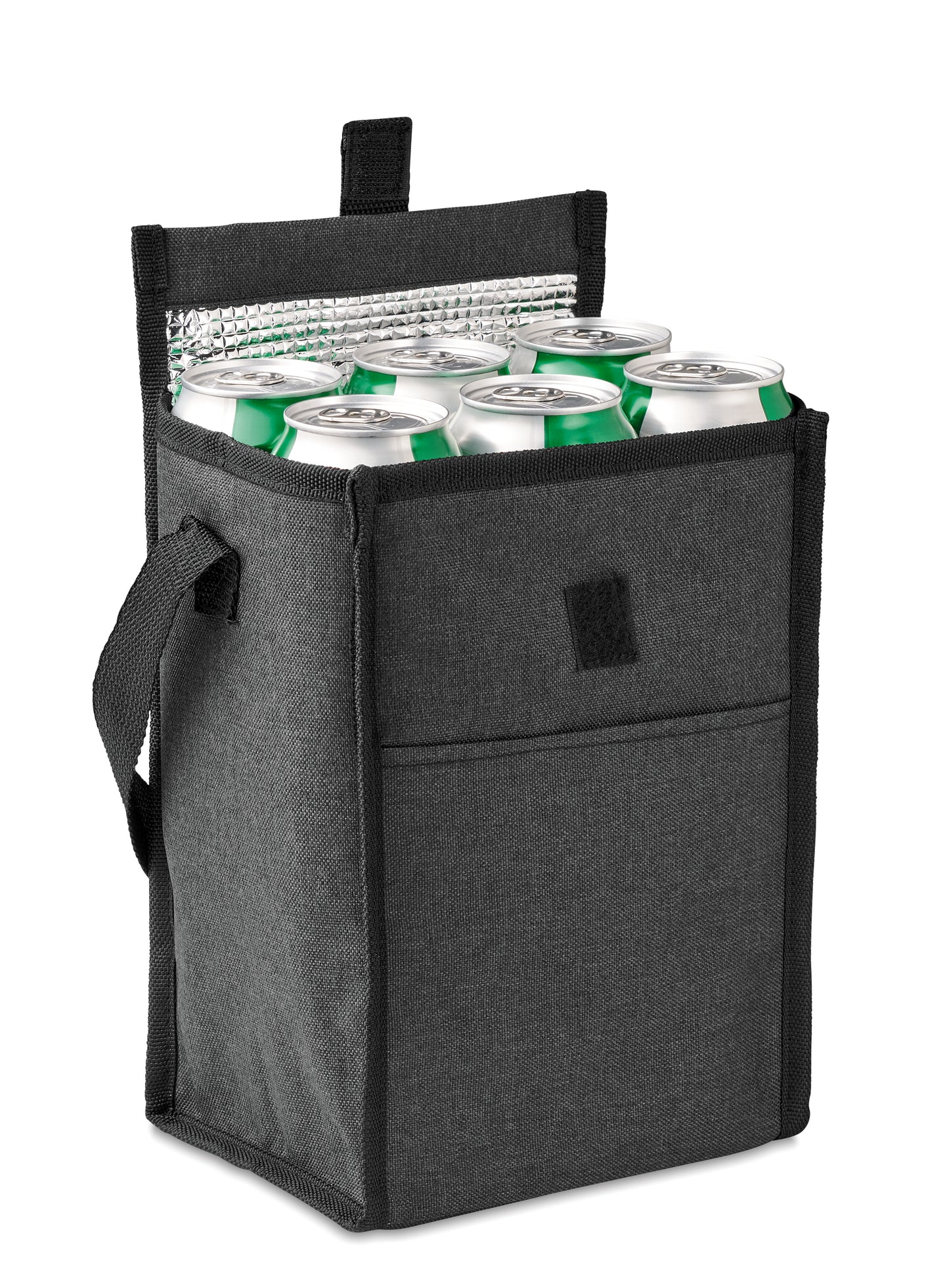 Lunch-Tasche aus 600D RPET mit Isolierung. Fronttasche. Fassungsvermögen 3 l. Isoliermaterial: Aluminiumfolie