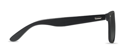 Sonnenbrille mit schwarz beschichteten Bügeln aus Bambus. Rundum verspiegelte Gläser. UV400-Schutz. Bambus