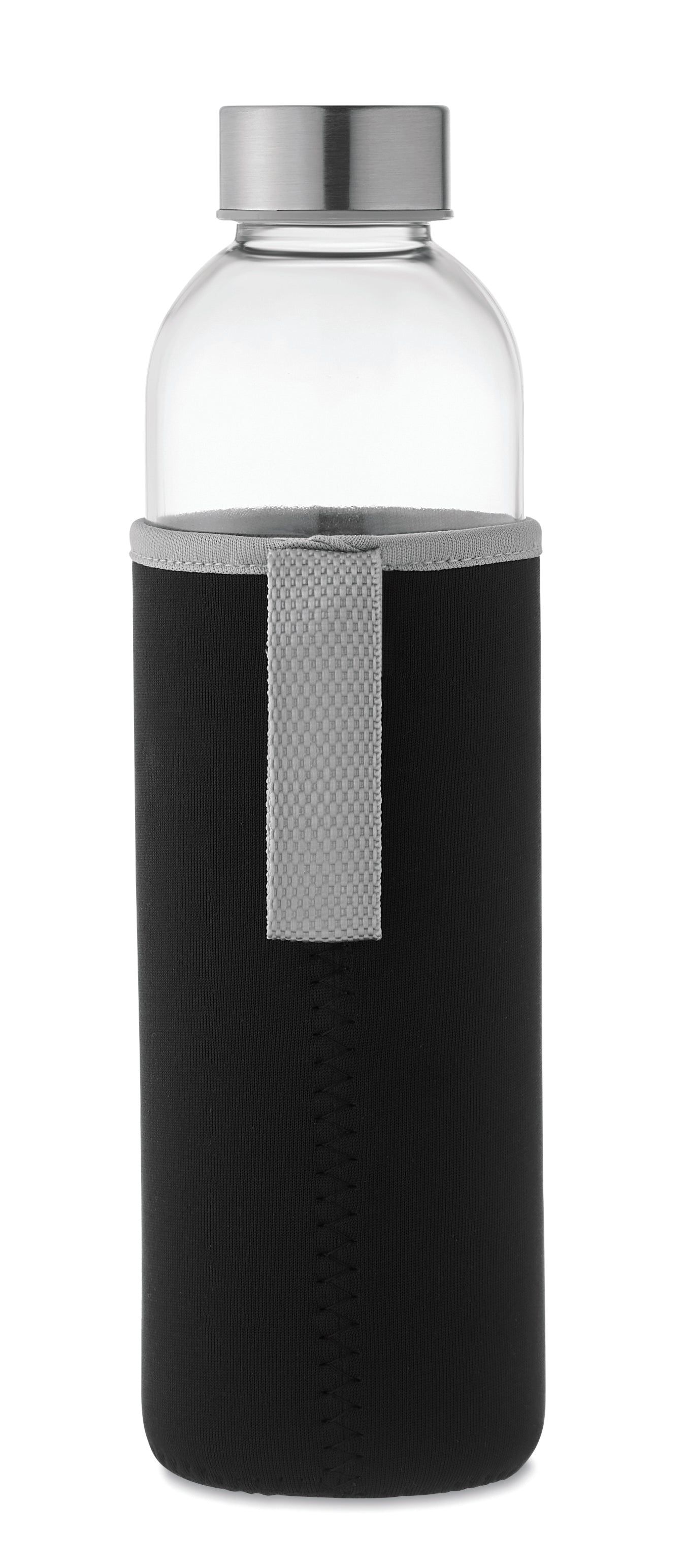 Trinkflasche aus Glas mit Neopren-Schutzhülle. Füllmenge: 750 ml. Nicht geeignet für kohlensäurehaltige