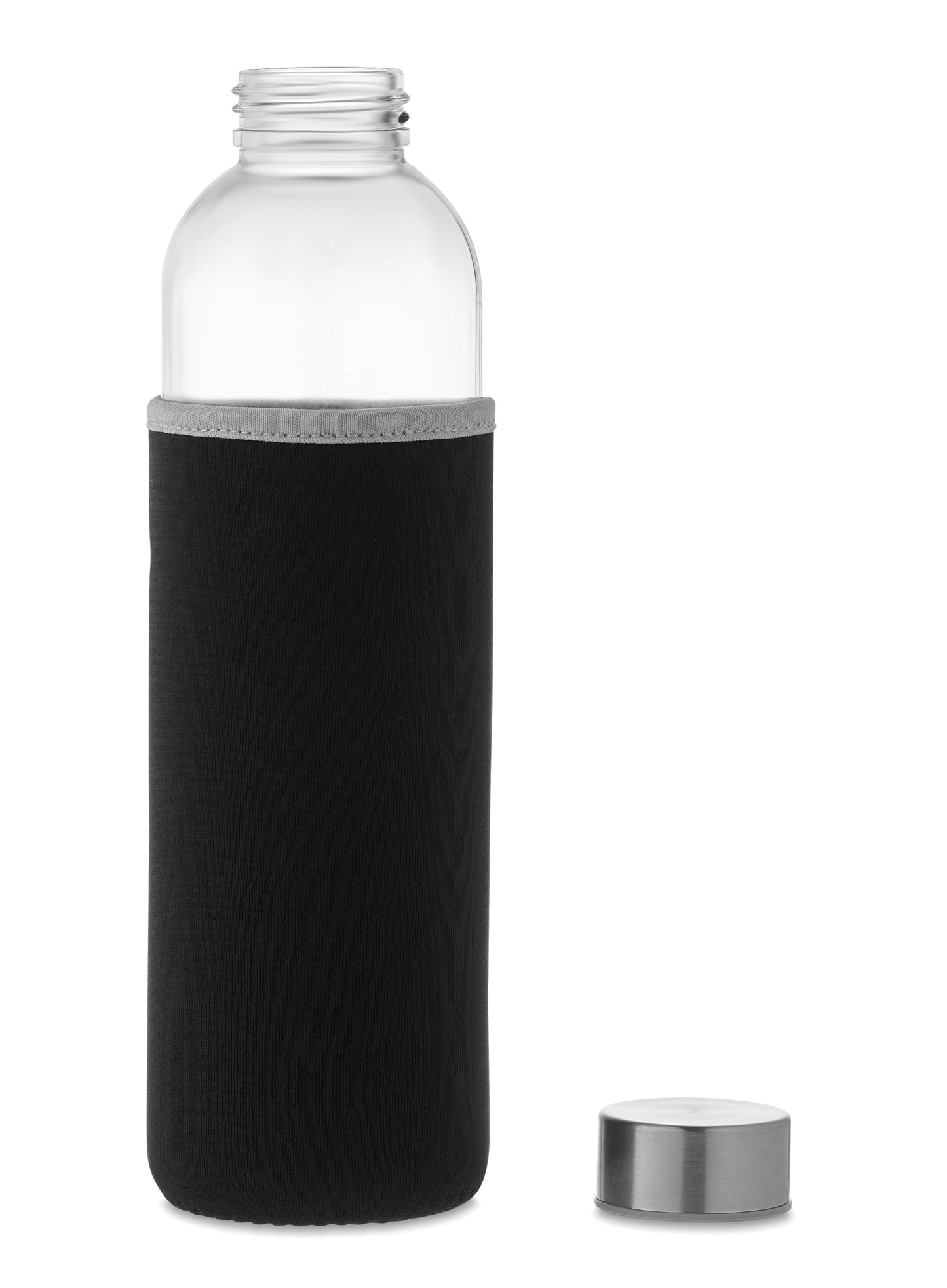 Trinkflasche aus Glas mit Neopren-Schutzhülle. Füllmenge: 750 ml. Nicht geeignet für kohlensäurehaltige