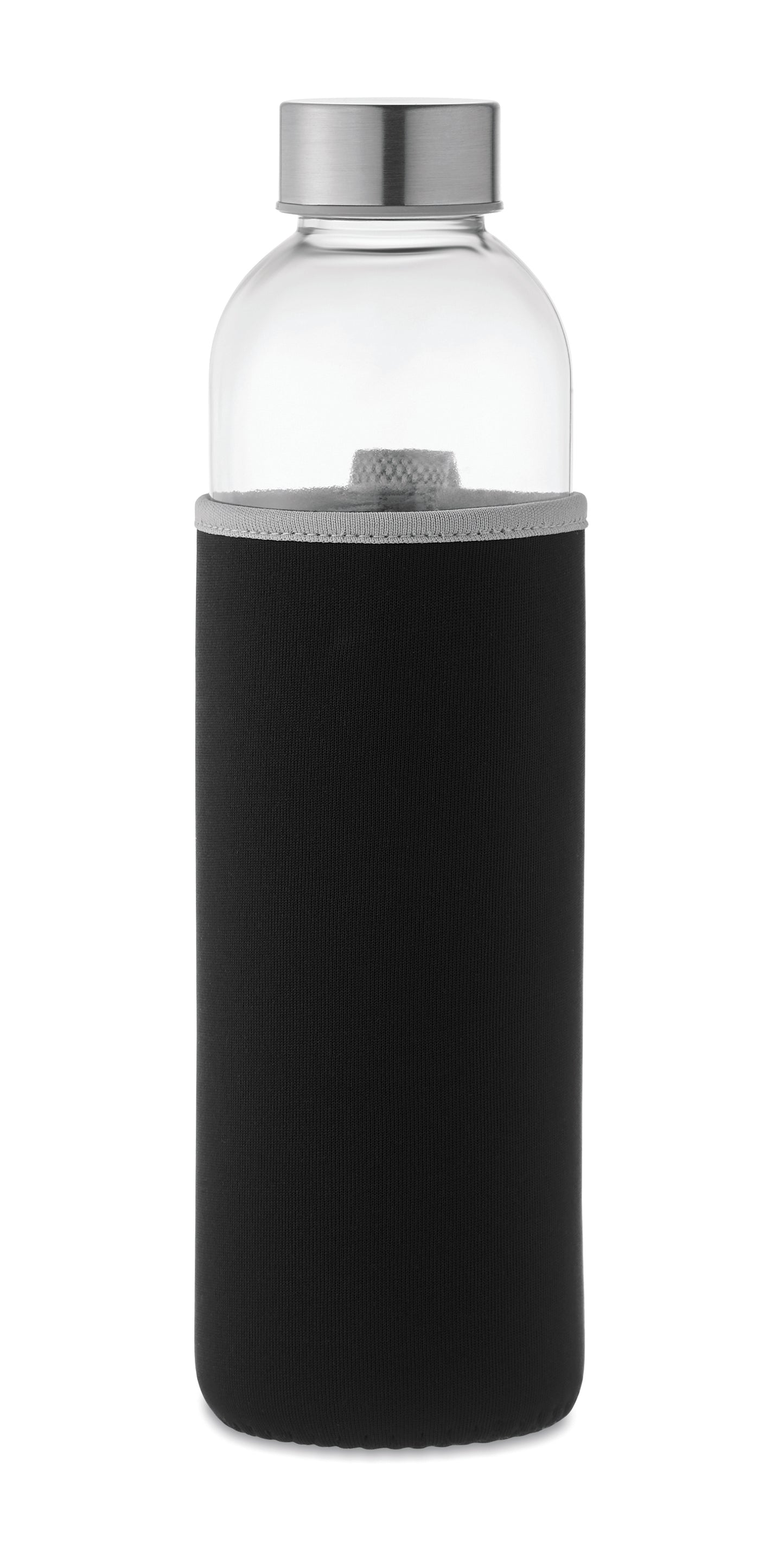 Trinkflasche aus Glas mit Neopren-Schutzhülle. Füllmenge: 750 ml. Nicht geeignet für kohlensäurehaltige
