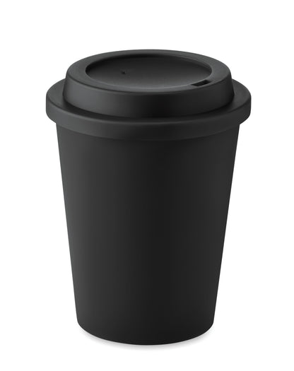 Doppelwandiger Trinkbecher. Deckel mit Mundstück aus PP. Füllmenge: 300 ml.