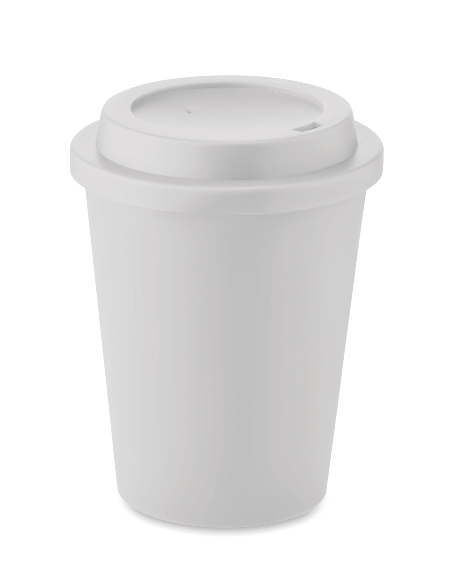 Doppelwandiger Trinkbecher. Deckel mit Mundstück aus PP. Füllmenge: 300 ml.