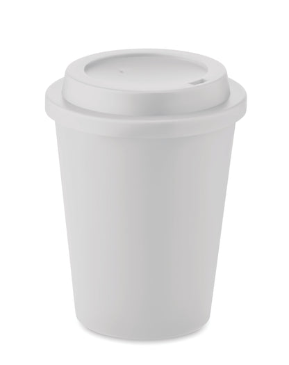 Doppelwandiger Trinkbecher. Deckel mit Mundstück aus PP. Füllmenge: 300 ml.