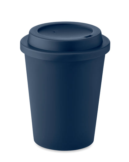Doppelwandiger Trinkbecher. Deckel mit Mundstück aus PP. Füllmenge: 300 ml.