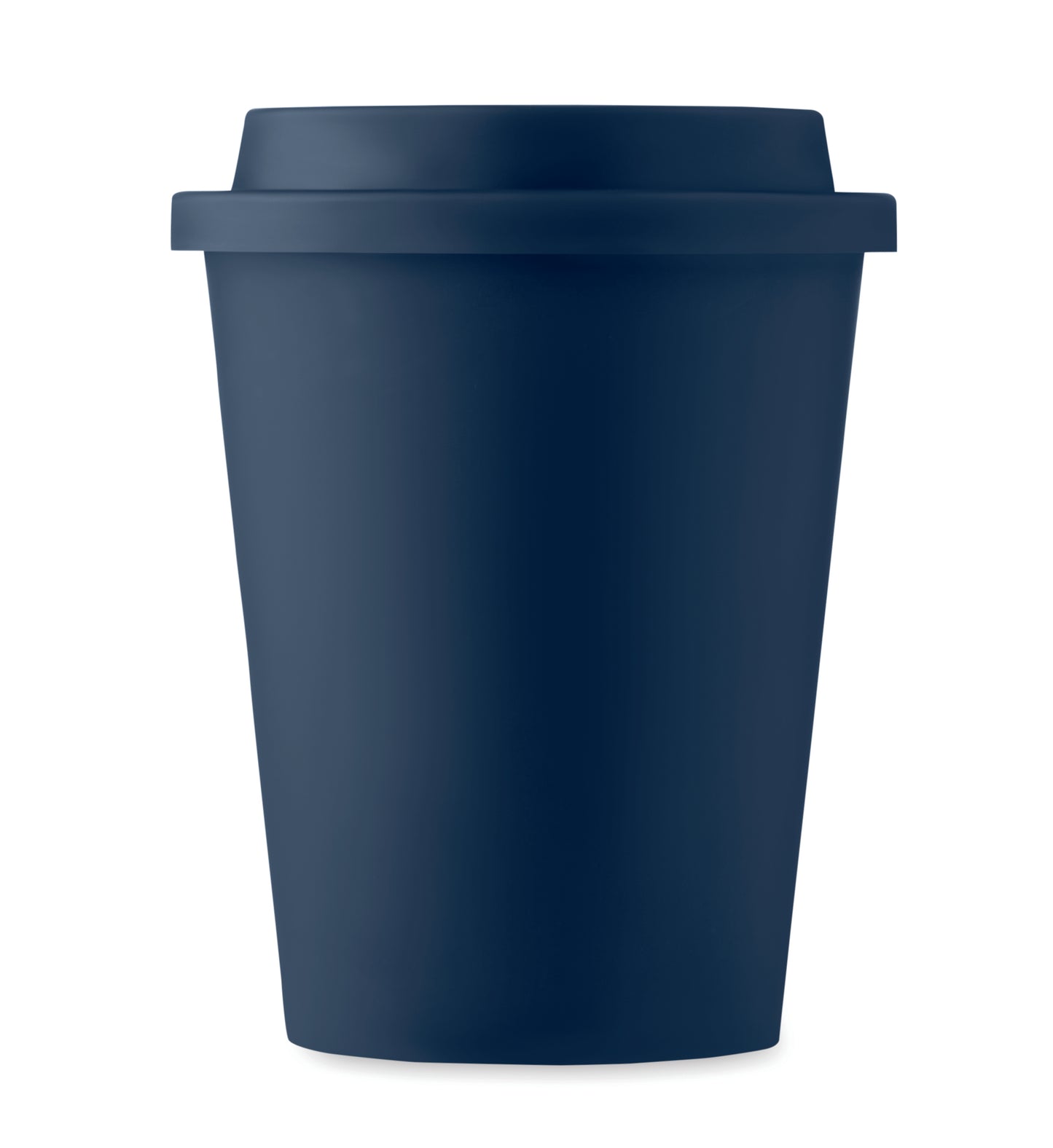 Doppelwandiger Becher aus PP mit Deckel. Füllmenge: 300 ml.