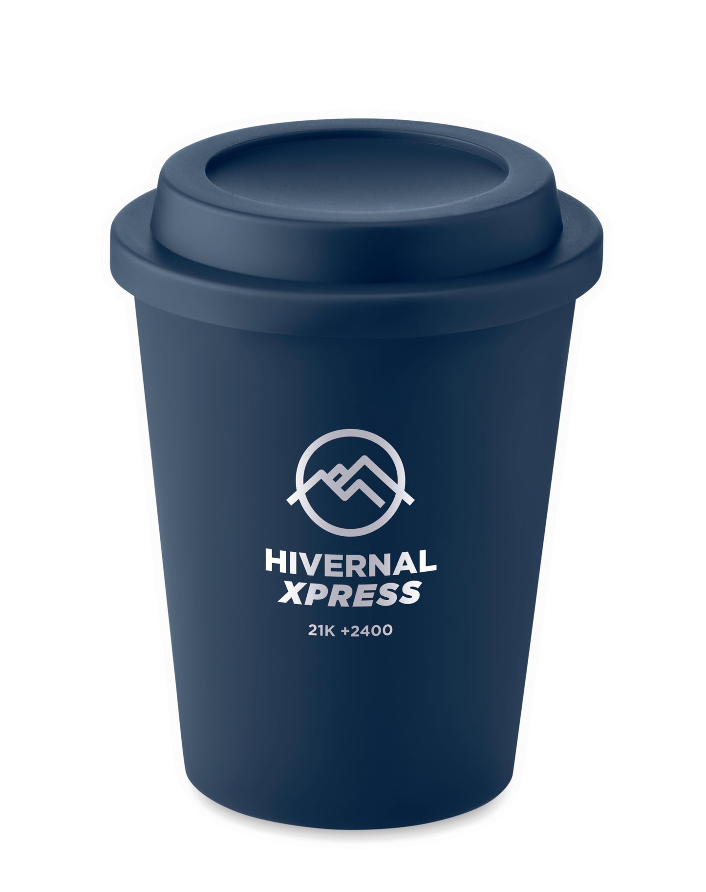 Doppelwandiger Becher aus PP mit Deckel. Füllmenge: 300 ml.