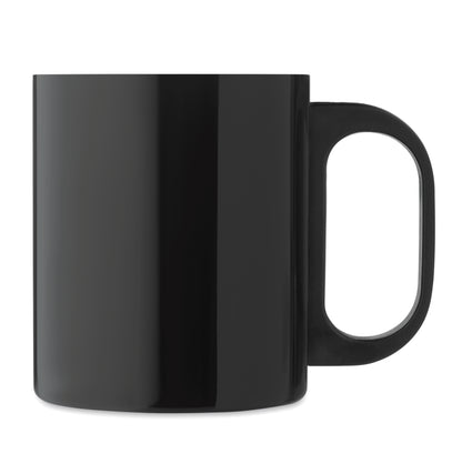 Doppelwandiger Becher aus Edelstahl mit PP-Griff. Füllmenge: 300 ml.