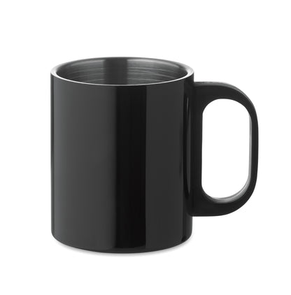 Doppelwandiger Becher aus Edelstahl mit PP-Griff. Füllmenge: 300 ml.