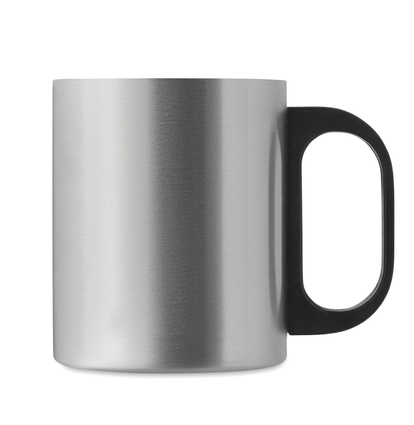 Doppelwandiger Becher aus Edelstahl mit PP-Griff. Füllmenge: 300 ml.