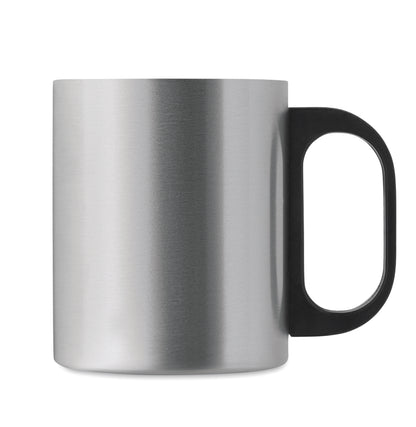 Doppelwandiger Becher aus Edelstahl mit PP-Griff. Füllmenge: 300 ml.