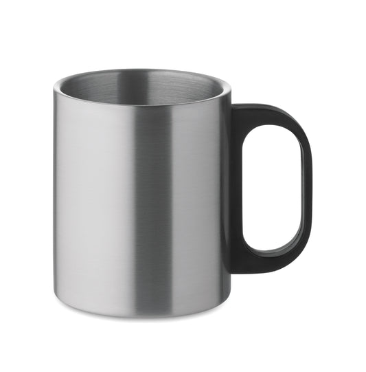 Doppelwandiger Becher aus Edelstahl mit PP-Griff. Füllmenge: 300 ml.