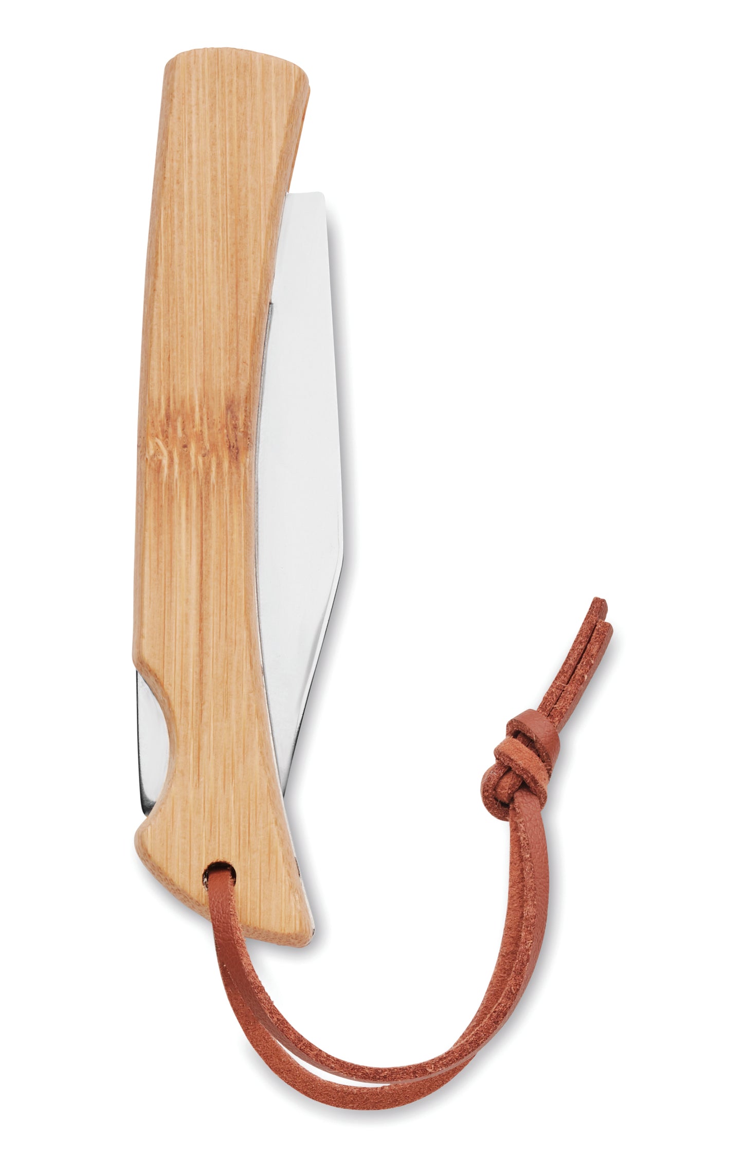Klappbares feststellbares Messer aus 2CR13 Edelstahl. Griffteil aus Bambus und Handschlaufe aus