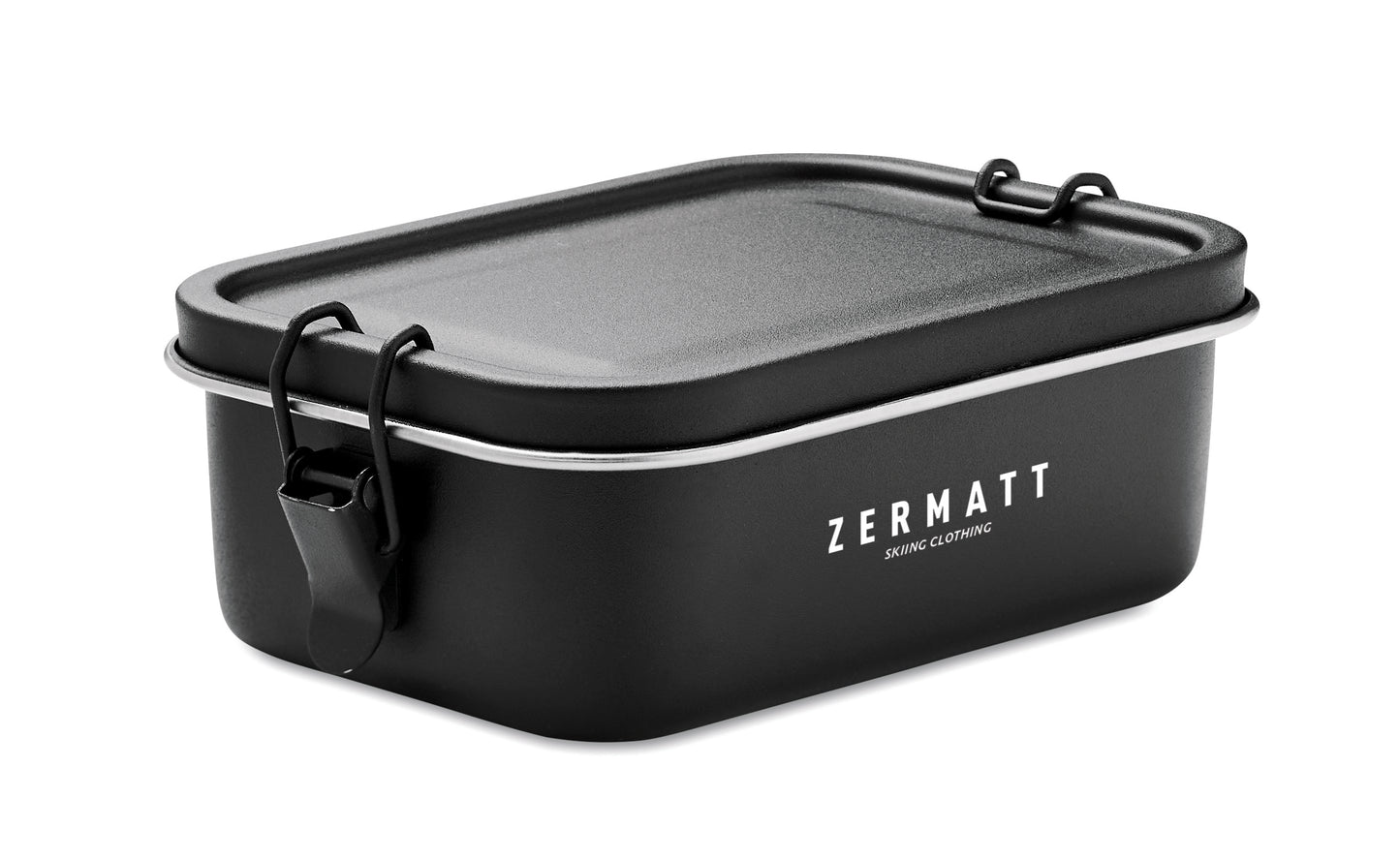 Lunchbox aus Edelstahl mit starken Halteklammern die ein Auslaufen der Speisen verhindern.