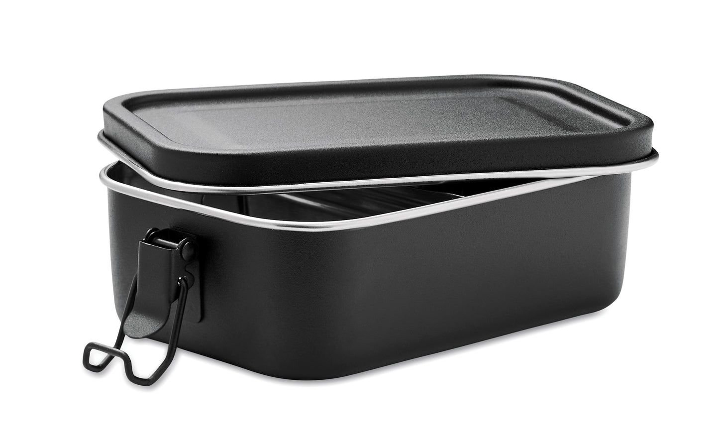 Lunchbox aus Edelstahl mit starken Halteklammern die ein Auslaufen der Speisen verhindern.