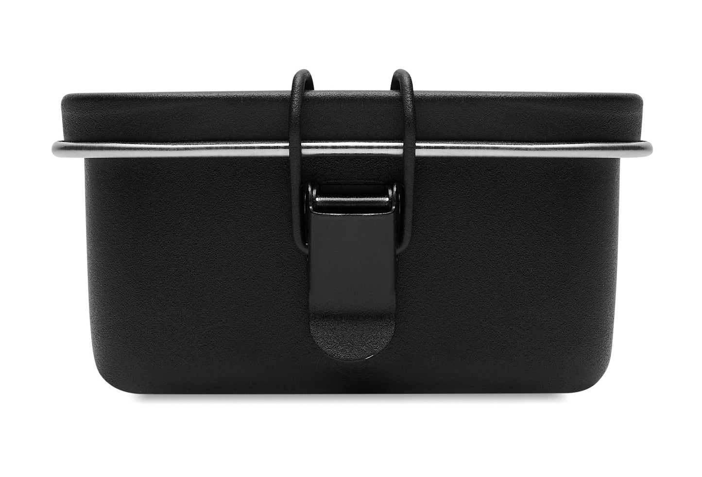 Lunchbox aus Edelstahl mit starken Halteklammern die ein Auslaufen der Speisen verhindern.