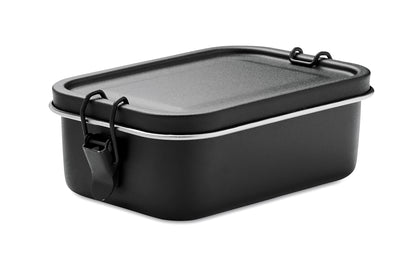 Lunchbox aus Edelstahl mit starken Halteklammern die ein Auslaufen der Speisen verhindern.