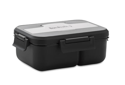 Lunchbox aus PP mit 2 Ebenen. Inkl. passendem Besteck und Henkel. Füllmenge