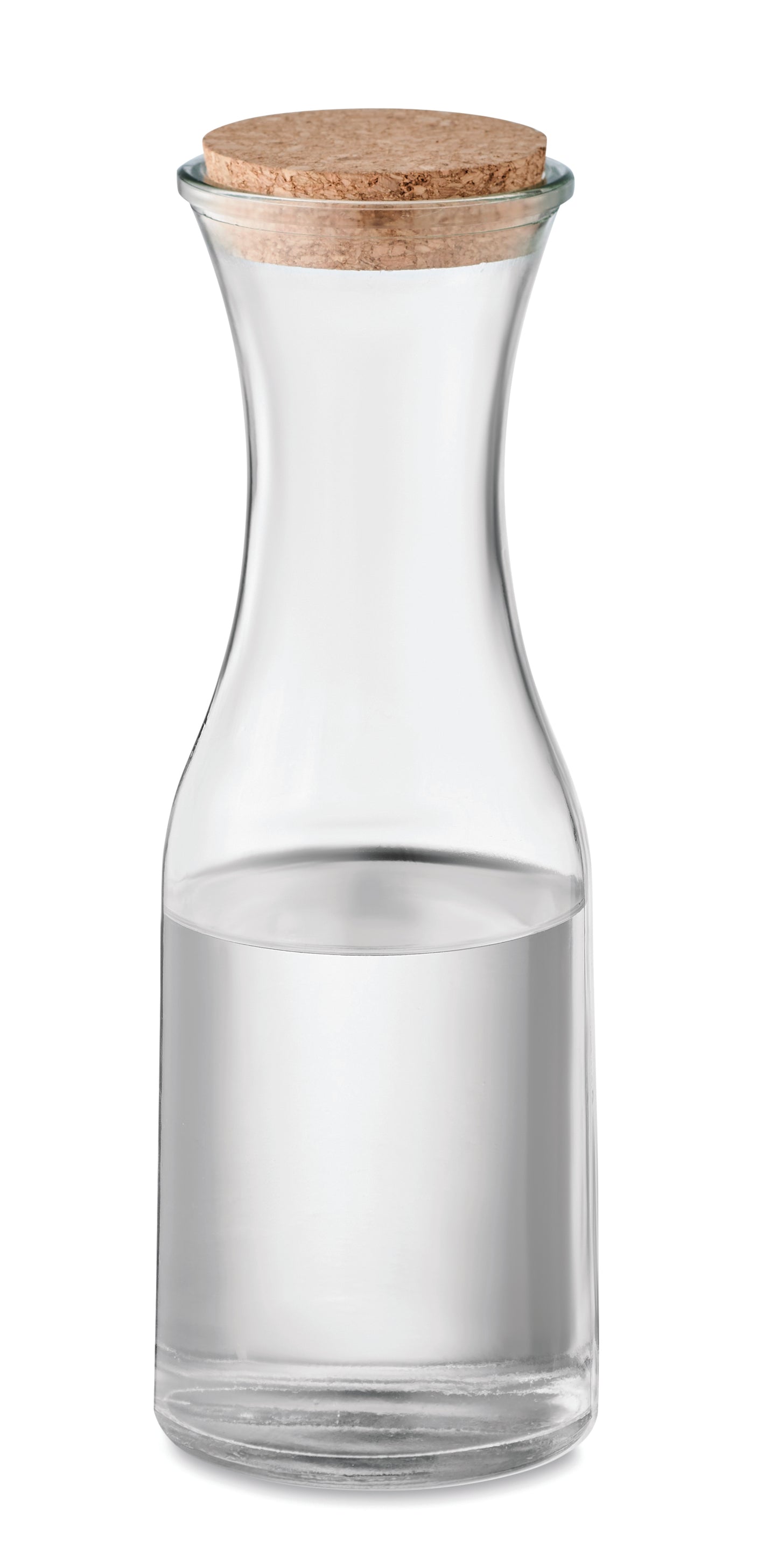 Karaffe aus recyceltem Glas mit Verschluss aus Kork. Füllmenge: 1L. Kork ist