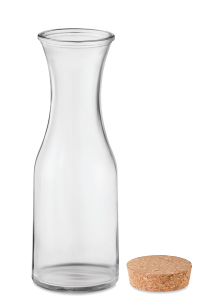 Karaffe aus recyceltem Glas mit Verschluss aus Kork. Füllmenge: 1L. Kork ist