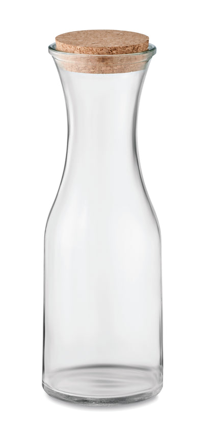 Karaffe aus recyceltem Glas mit Verschluss aus Kork. Füllmenge: 1L. Kork ist