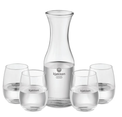 Getränke-Set aus recyceltem Glas. Enthält eine Karaffe (1L) mit Verschluss aus Kork
