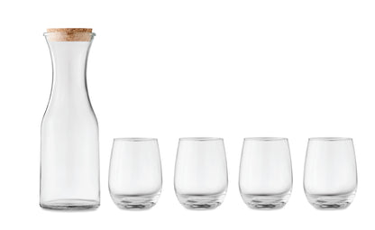 Getränke-Set aus recyceltem Glas. Enthält eine Karaffe (1L) mit Verschluss aus Kork