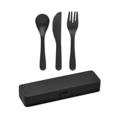 Wiederverwendbares Besteck-Set mit Messer Gabel Löffel im passenden Etui.
