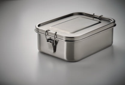Lunchbox aus Edelstahl mit starken Halteklammern. Inkl. Trennwand. Füllmenge: 1200 ml.