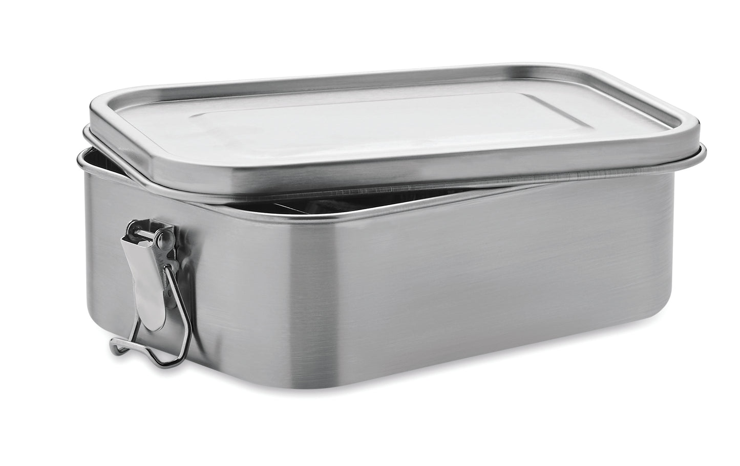 Lunchbox aus Edelstahl mit starken Halteklammern. Inkl. Trennwand. Füllmenge: 1200 ml.