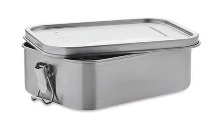 Lunchbox aus Edelstahl mit starken Halteklammern. Inkl. Trennwand. Füllmenge: 1200 ml.