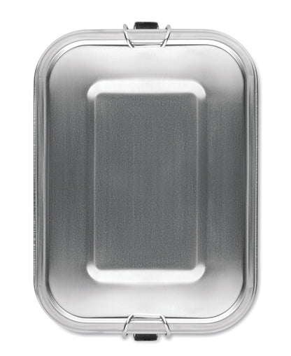 Lunchbox aus Edelstahl mit starken Halteklammern. Inkl. Trennwand. Füllmenge: 1200 ml.