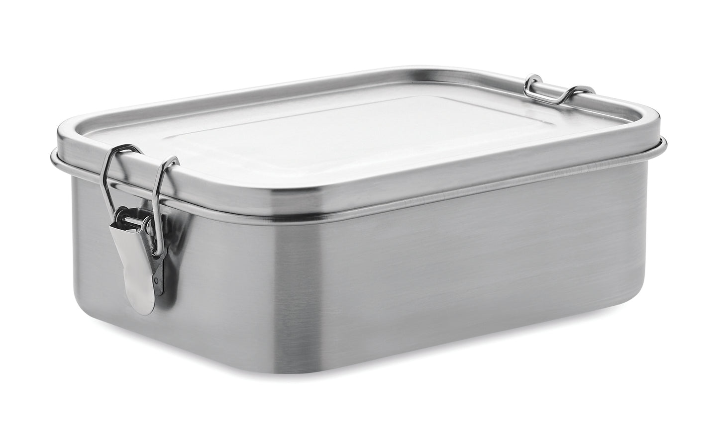 Lunchbox aus Edelstahl mit starken Halteklammern. Inkl. Trennwand. Füllmenge: 1200 ml.