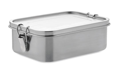 Lunchbox aus Edelstahl mit starken Halteklammern. Inkl. Trennwand. Füllmenge: 1200 ml.