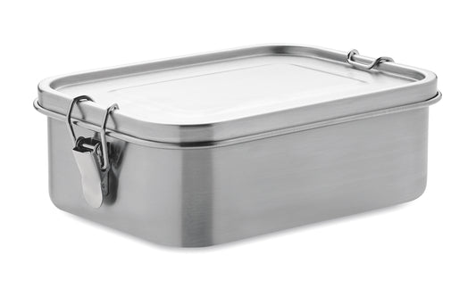Lunchbox aus Edelstahl mit starken Halteklammern. Inkl. Trennwand. Füllmenge: 1200 ml.