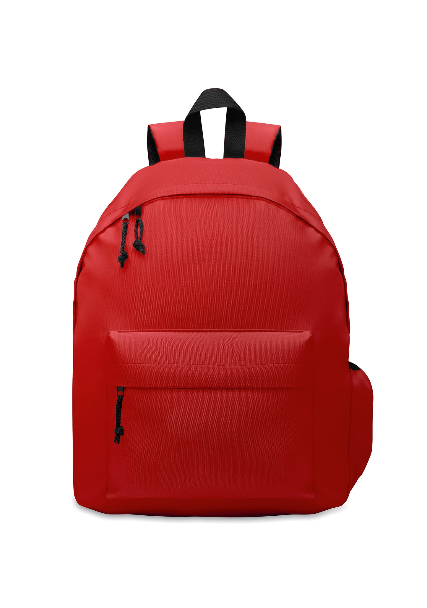 Rucksack mit Reißverschluss-Außentasche. Gepolsterter Rücken und seitliches Flaschenfach. 600D RPET-Polyester.
