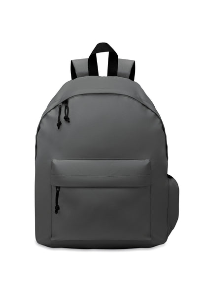 Rucksack mit Reißverschluss-Außentasche. Gepolsterter Rücken und seitliches Flaschenfach. 600D RPET-Polyester.