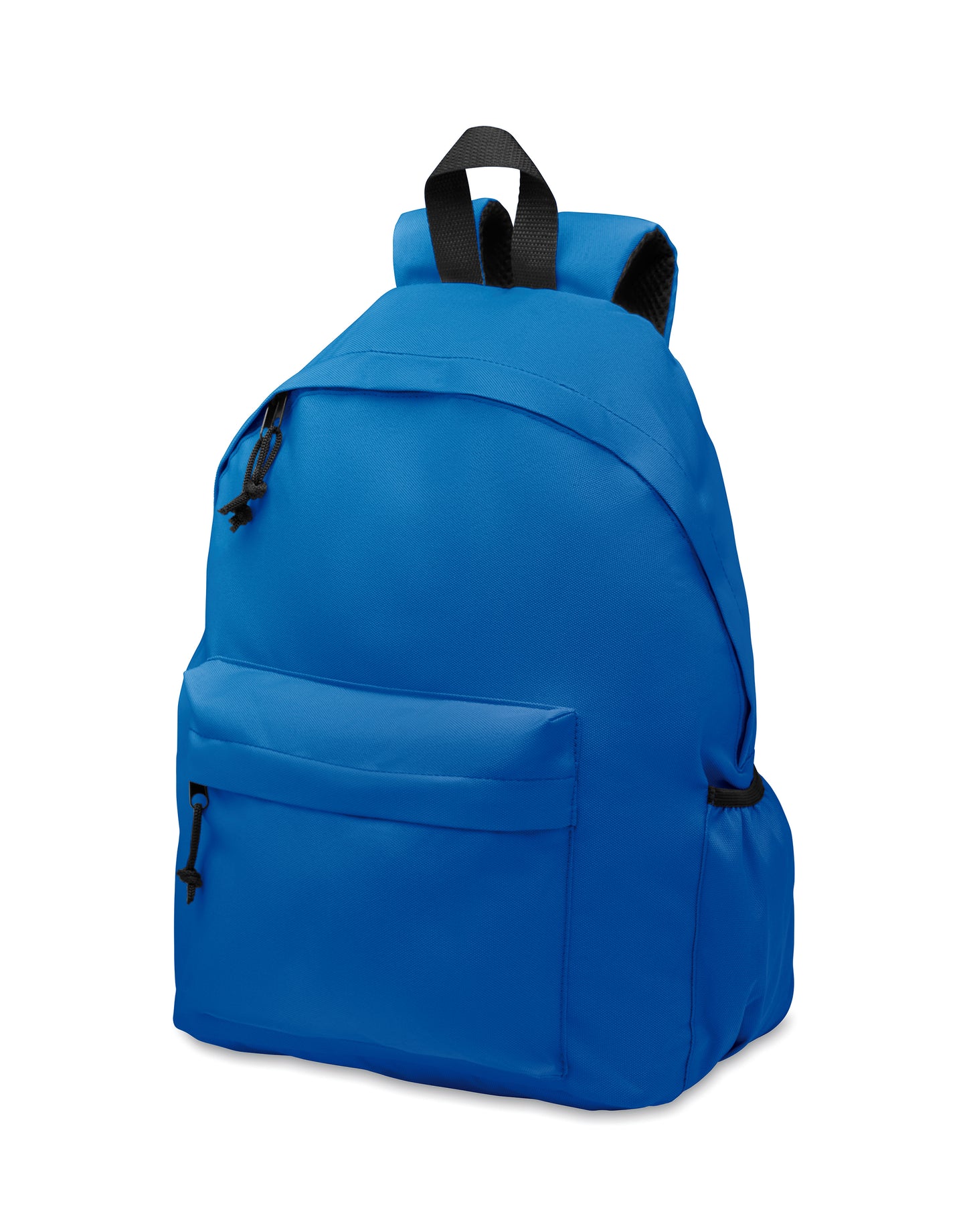 Rucksack mit Reißverschluss-Außentasche. Gepolsterter Rücken und seitliches Flaschenfach. 600D RPET-Polyester.
