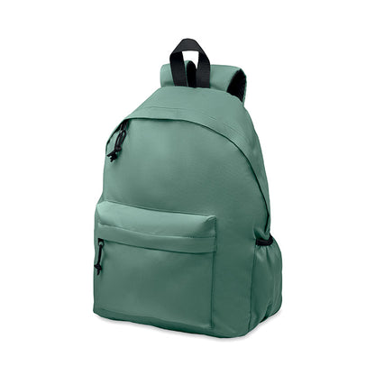 Rucksack mit Reißverschluss-Außentasche. Gepolsterter Rücken und seitliches Flaschenfach. 600D RPET-Polyester.
