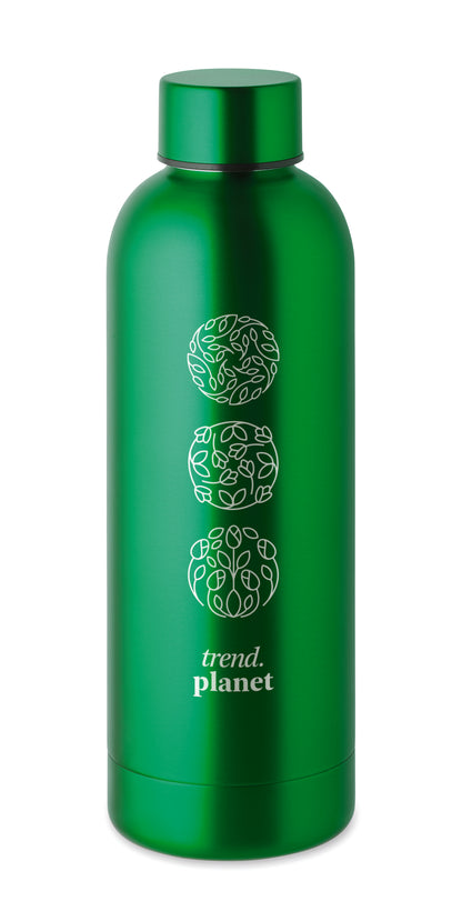 Doppelwandige Isolierflasche aus recyceltem Edelstahl. 90% recycelter Edelstahl und 10% Edelstahl. Füllmenge: