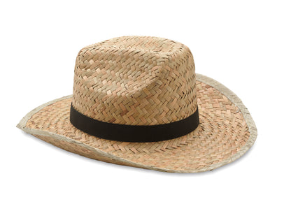 Cowboy-Hut aus natürlichem Stroh mit Polyester-Band.