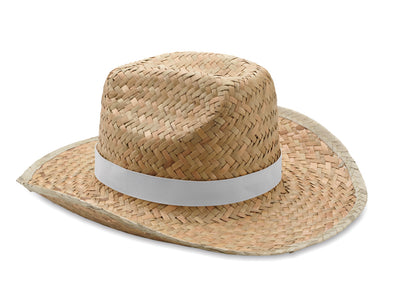 Cowboy-Hut aus natürlichem Stroh mit Polyester-Band.