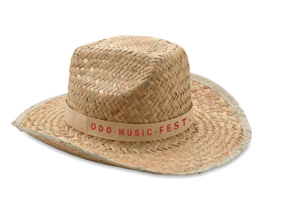 Cowboy-Hut aus natürlichem Stroh mit Polyester-Band.